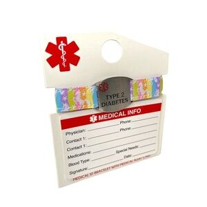 Medical ID Bracelet Type 2 Diabetes Unicorn Multi Color Bracelet w/Medical Card